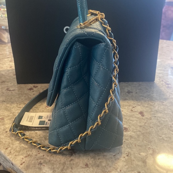 Chanel teal caviar flapbag coco handle - Picture 6 of 12
